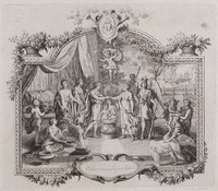 KG 11605
<br/>
Bruidspaar reikt elkaar de hand (Bruiloftsgedicht)
<br/>
<em>Picart, Bernard (1673-1733)</em>